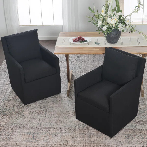 Cathlino 25" Wide Performance Fabric Upholstered Down Cushion Rolling Dining Armchair (Set of 2) | Wayfair North America
