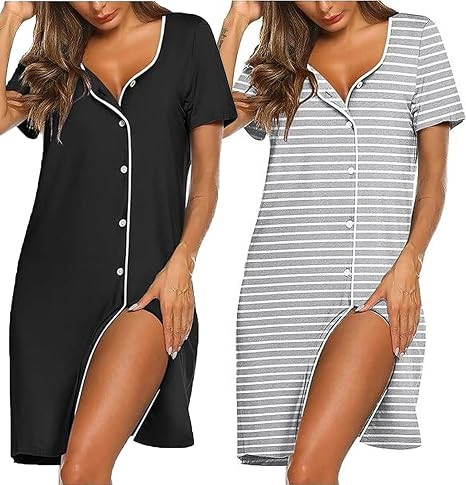Ekouaer 2 Pack Nightgowns for Women Nightdress Button Down Nighties Short Sleeve Nightshirt Soft ... | Amazon (UK)