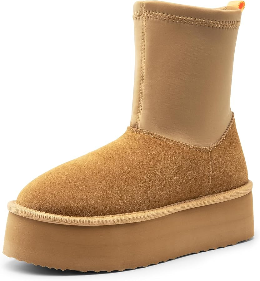 DREAM PAIRS Women's Mid Calf Winter Platform Boots Genuine Suede Upper Elastic Shaft FuzzyChic So... | Amazon (US)