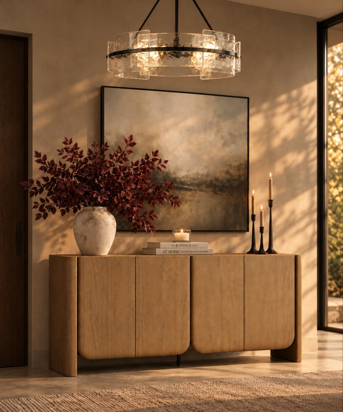 This entryway rendering brings together a light wood console, moody landscape art, and textured accents. Every piece is linked below. #entrywaydecor #consoletable #homestyling #modernhome

#LTKHome #LTKSeasonal #LTKSaleAlert