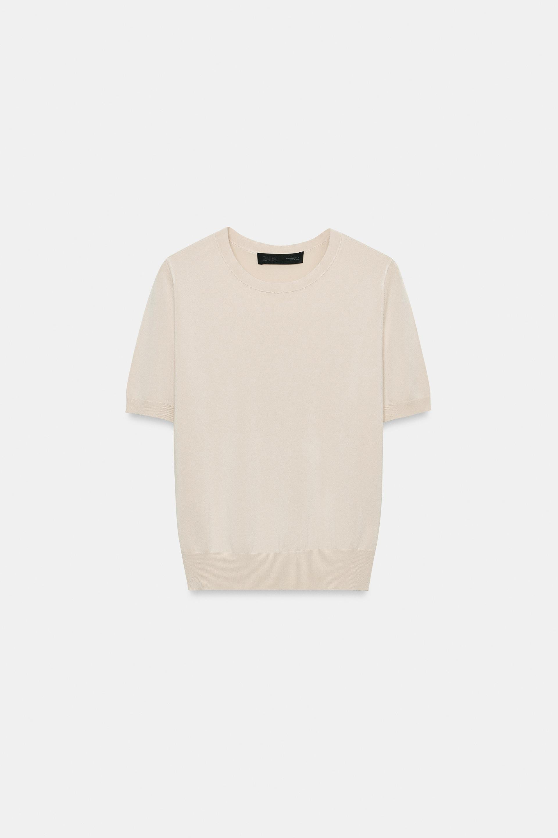 Zara - Short Sleeve Basic Knit Jumper - White - L - Woman | Zara US