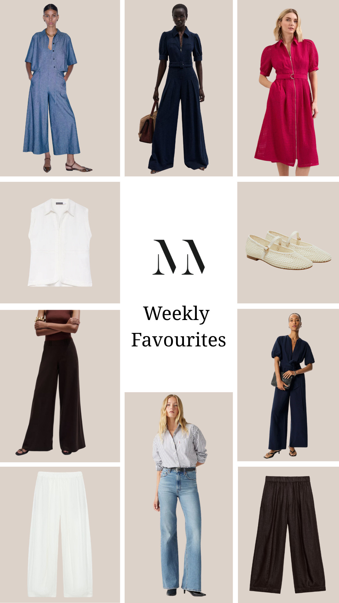 The Weekly Favourites Edit 

weekly favourites, summer dressing, effortless style, wide leg trousers, jumpsuit, belted dress, denim jumpsuit, navy jumpsuit, pink midi dress, white sleeveless top, raffia flats, striped shirt, light wash jeans, brown trousers, white trousers, relaxed tailoring, neutral dressing, chic staples, elevated basics, everyday edits  

 #LTKsummer #LTKeurope #LTKjeans