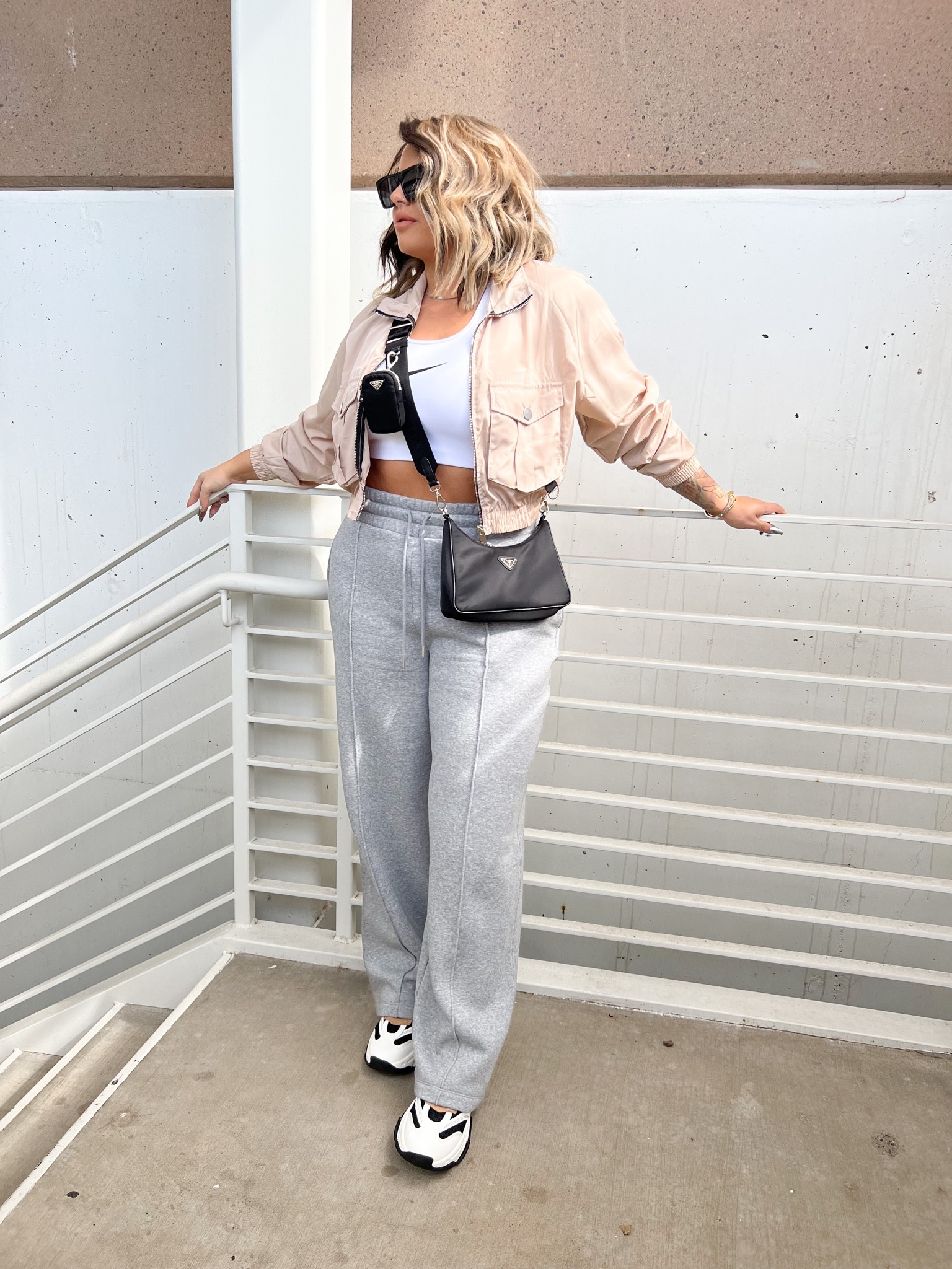 Pants XL 
Between sizes size up on the shoes 
Jacket was old from
Boohoo linked similar style to Prada bag 
#midsize #wideleg #nike #ootd 

#LTKstyletip #LTKshoecrush #LTKunder50