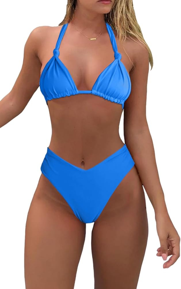 Bikini Sets for Women Sexy Halter Triangle String Bikini Cheeky V Cut High Waisted Thong Swimsuit... | Amazon (US)