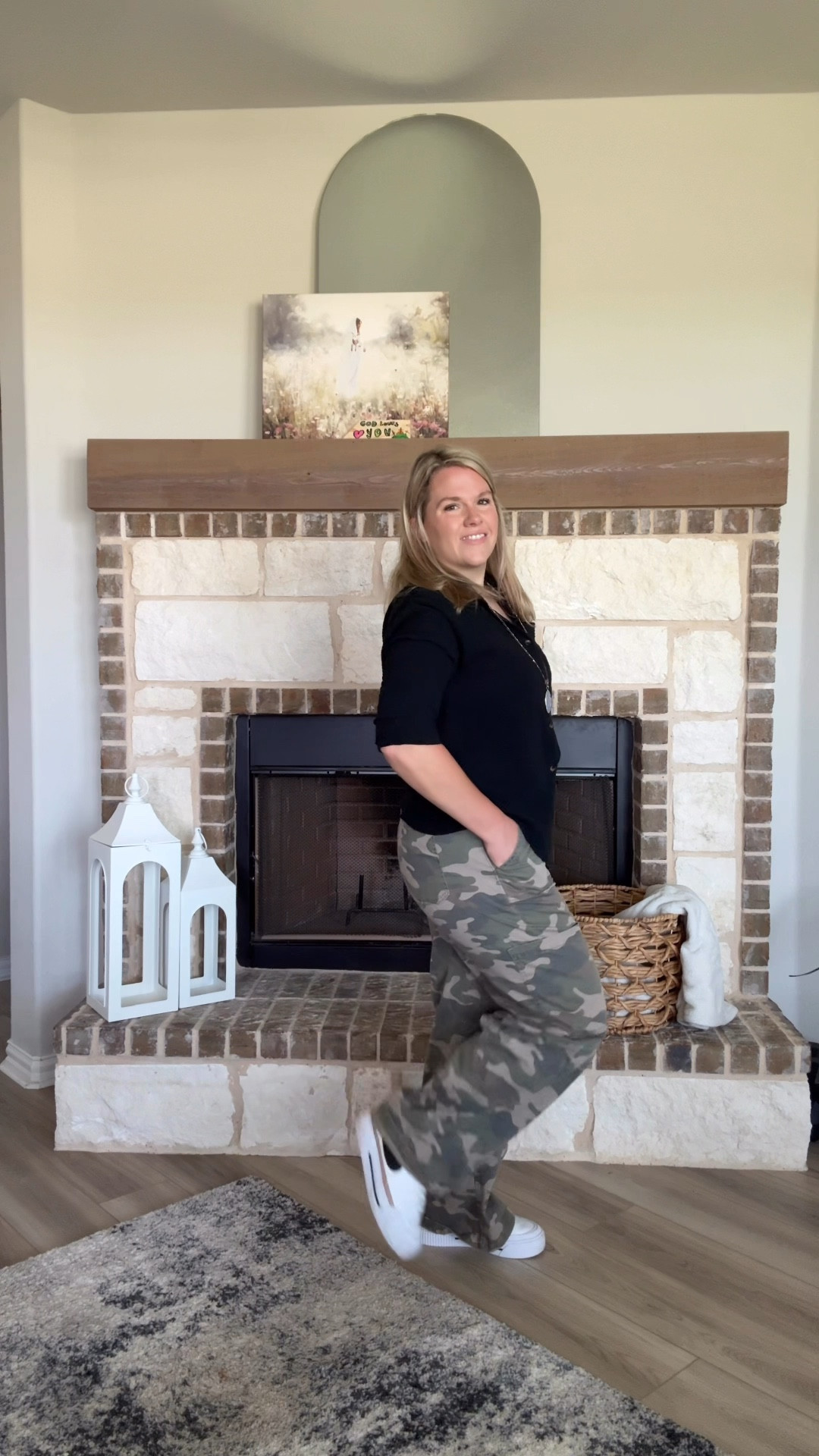 Messy bun, camo pants, full heart 💗pants and shirt are tts. I’m wearing a medium. I’m currently in between sizes m/lg 

#MomLifeLook

#camopants #camo #nike #falloutfit #vici #barrelpants #teacheroutfit

#LTKStyleTip #LTKxVICI #LTKPetite