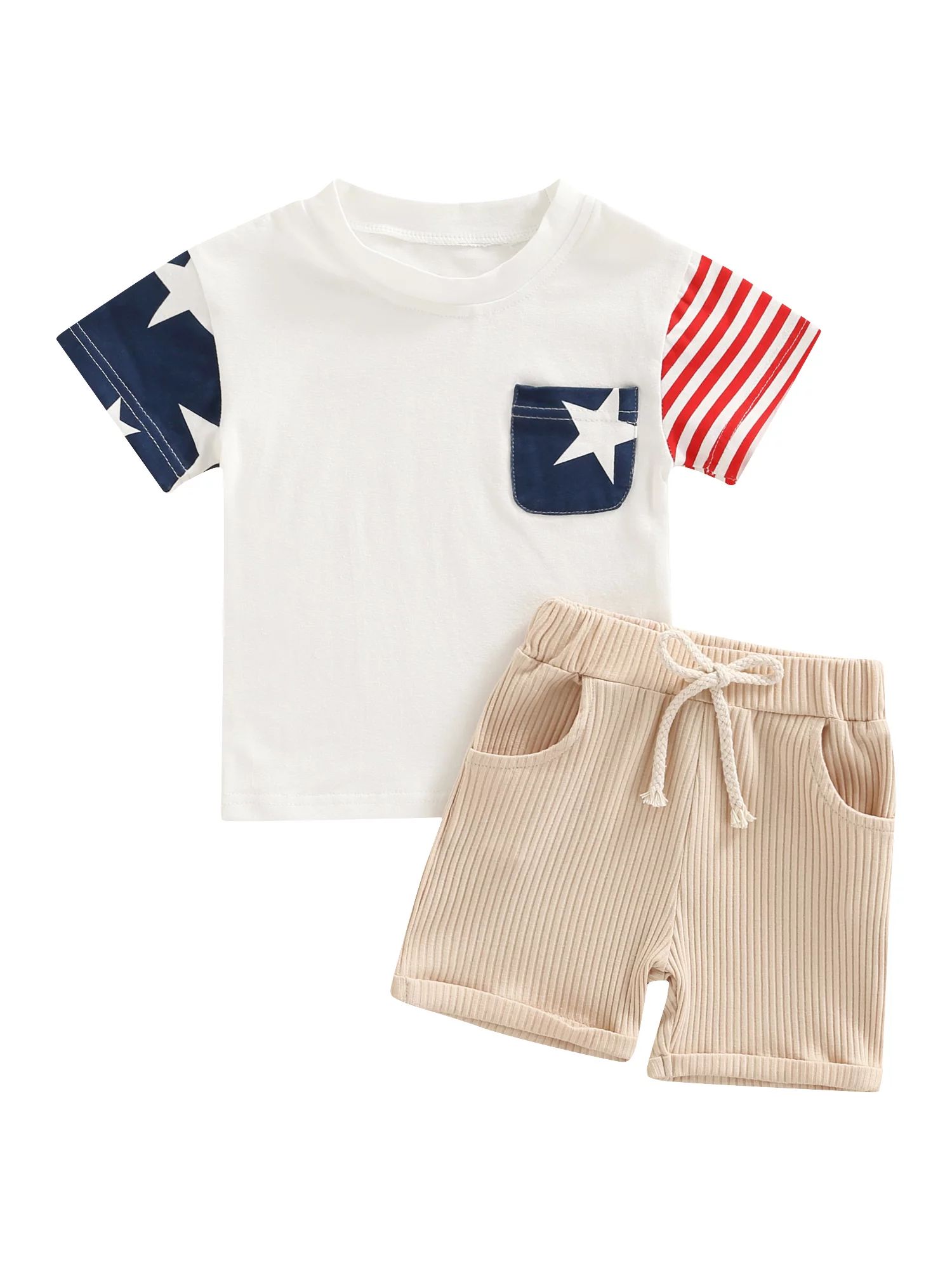 Genuiskids 4th of July Toddler Kids Summer Outfits Baby Boy Stripe Star Round Neck T-shirt Top Ti... | Walmart (US)