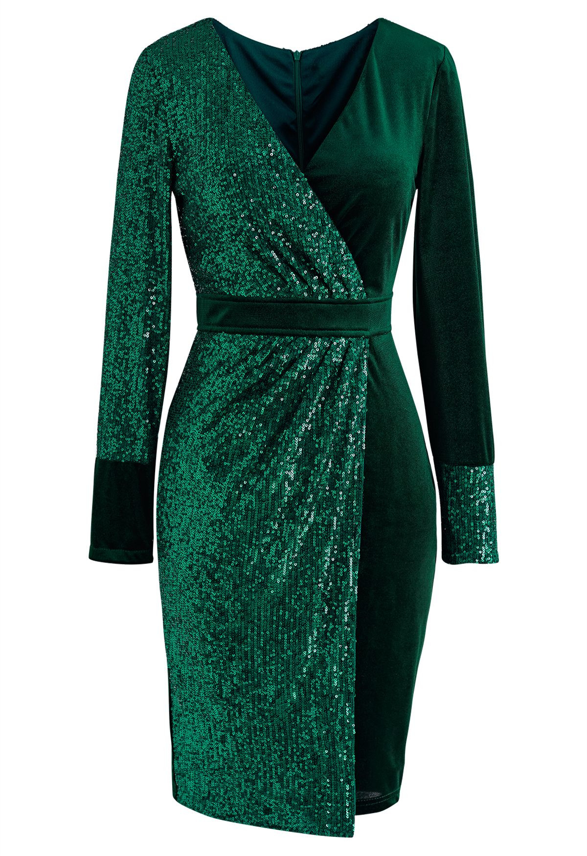 Dazzling Sequins Velvet Cocktail Dress in Emerald | Chicwish