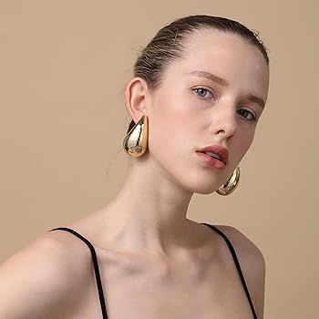 Apsvo Drop Earring Dupes Extra Large Big Chunky Gold Hoop Earrings for Women Girl, Lightweight Hypoa | Amazon (US)
