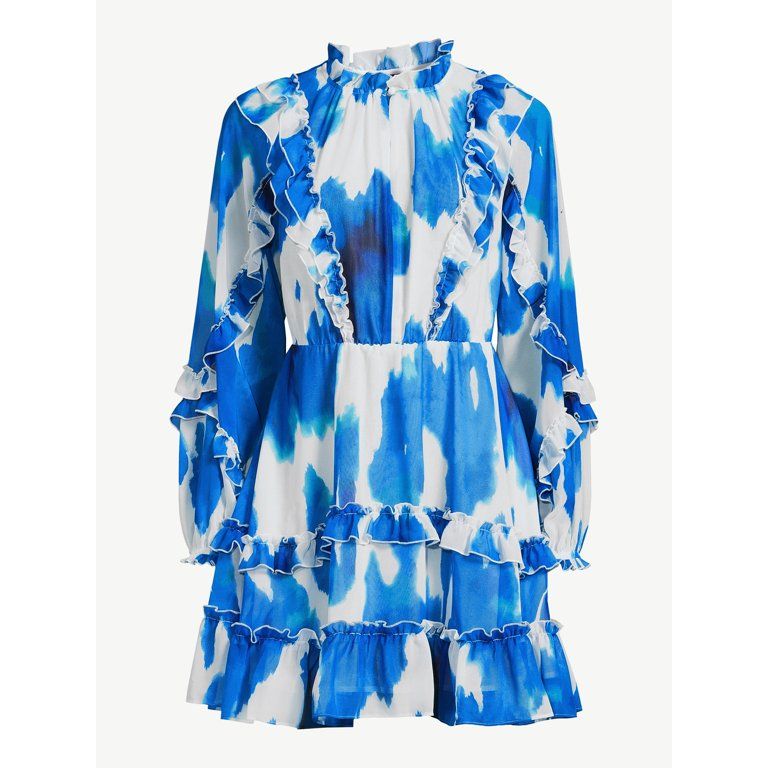 Scoop Women's Long Sleeve Ruffle Mini Dress | Walmart (US)