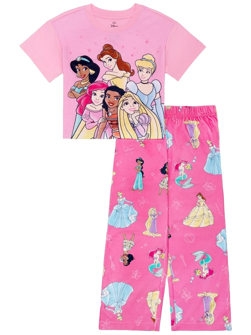 Disney Princess Girls Short Sleeve Top and Pant Pajama Set, 2-Piece, Sizes 4-12 | Walmart (US)