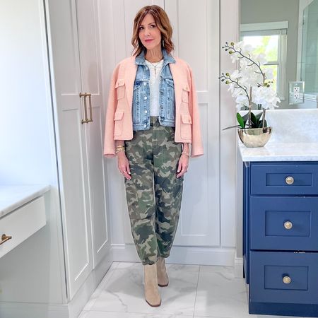 Sharing this look that I hope you love. Love these camo barrel style jeans paired with this denim vest, white tee and wedge heeled boots. For an unexpected touch I added this vintage Chanel jacket that belonged to my mom. 

Camo barrel legged jeans, white tee, cropped denim vest, wedge heeled boots, Evereve style, Evereve denim

#LTKover40 #LTKstyletip #LTKshoecrush