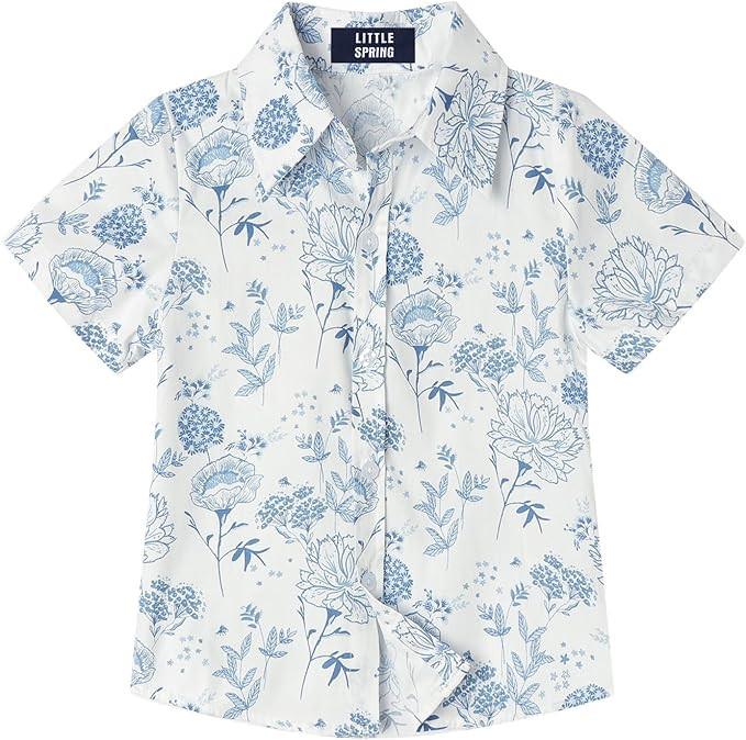 LittleSpring Boys Hawaiian Button Down Shirts Short Sleeve Cartoon Summer Casual Shirt | Amazon (US)