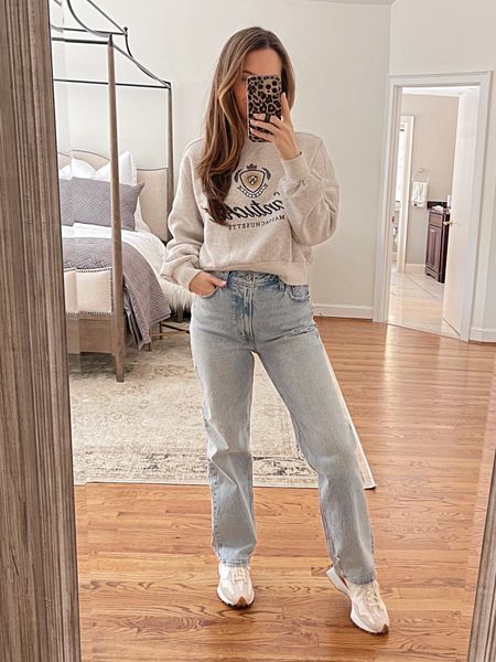 Abercrombie outfit: styling the Sunday destination crew sweatshirt (runs true, wearing S) and the 90s straight jeans (run true, wearing 26/R).

The Abercrombie Semi-Annual Denim Sale! 25% off all denim and 15% off almost everything else! 

Plus use the code DENIMAF at checkout for an additional 15% off that can be stacked with the 25% off!

#LTKstyletip #LTKMostLoved #LTKsalealert