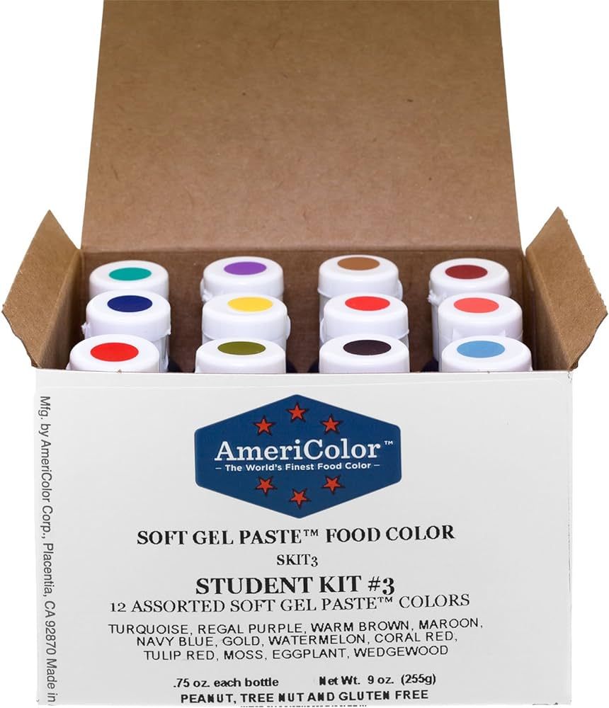 Food Coloring AmeriColor Student - Kit 3 12 .75 Ounce Bottles Soft Gel Paste Colors | Amazon (US)