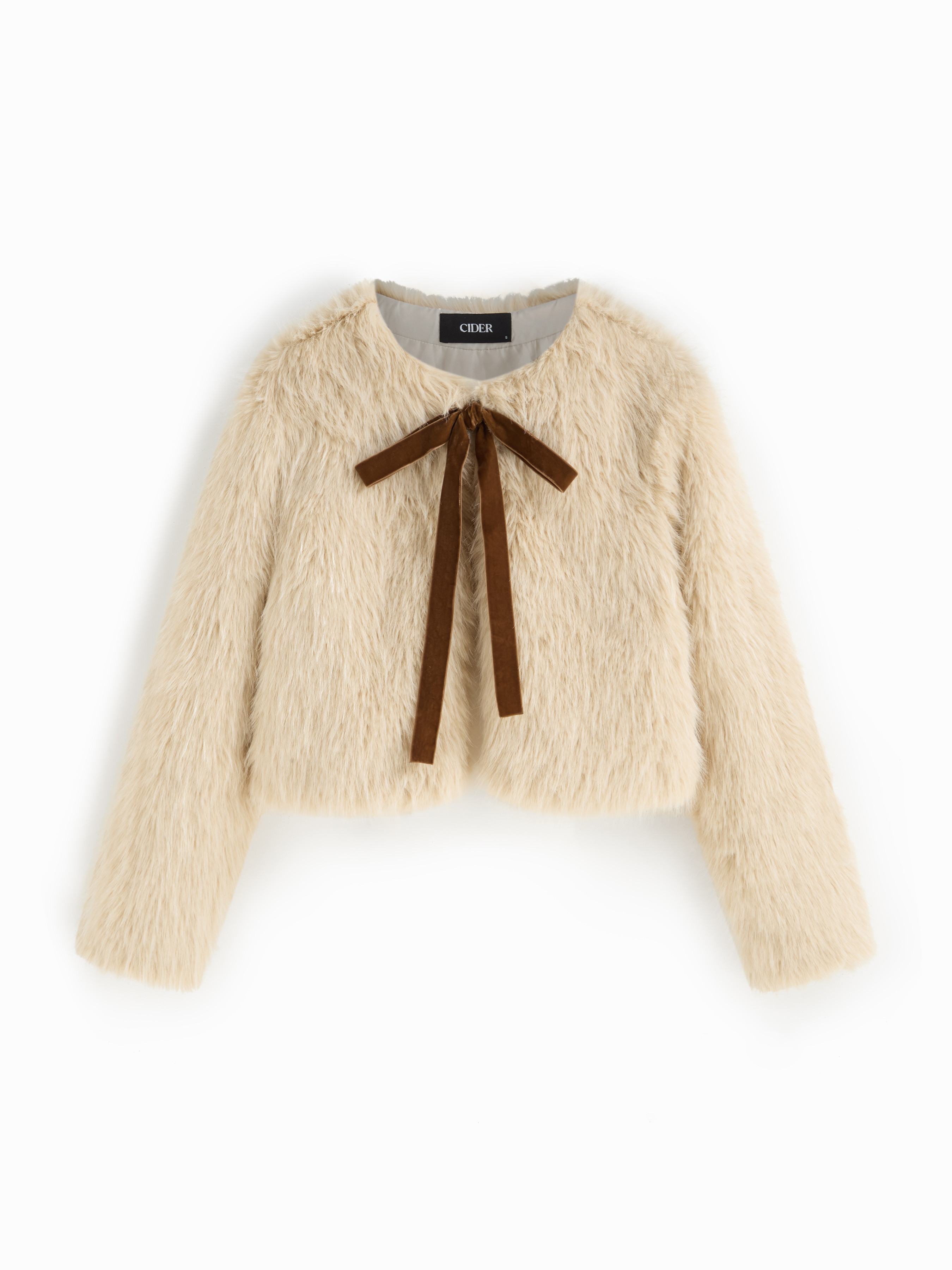 Faux Fur Faux Fur Round Neckline Bowknot Long Sleeve Jacket For Daily Casual | Cider