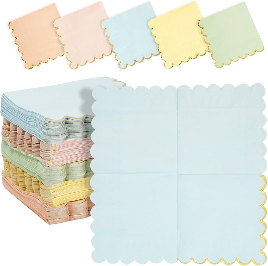 Sparkle and Bash Scalloped Rainbow Napkins with Gold Foil, Unicorn Party Decorations, 5 Pastel Co... | Amazon (US)