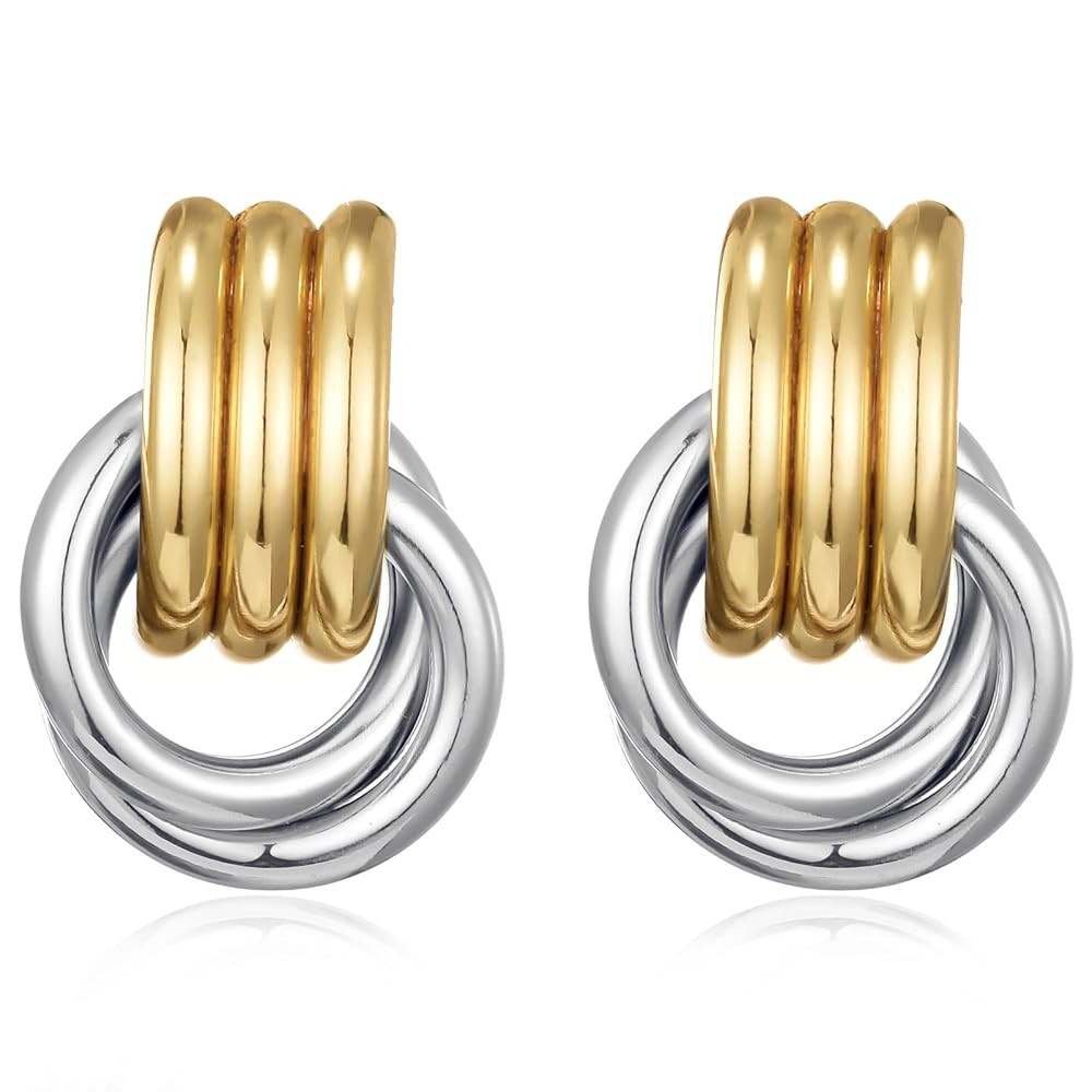 14K Gold Knot Earrings for Women Gold Silver Earrings Heart Link Drop Dangle Earring Chunky Gold ... | Amazon (US)