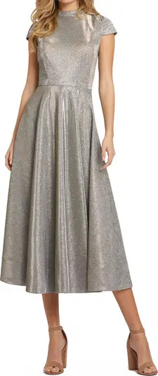 Sparkle Pleated Cap Sleeve Midi Fit & Flare Dress | Nordstrom