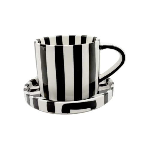 CACXKEP 8 Oz Ceramic Coffee Mug Espresso Cups with Saucer Mug And Saucer Set Cup And Saucer Coffee Cups with Saucers Coffee Cups And Saucers,Black | Amazon (US)