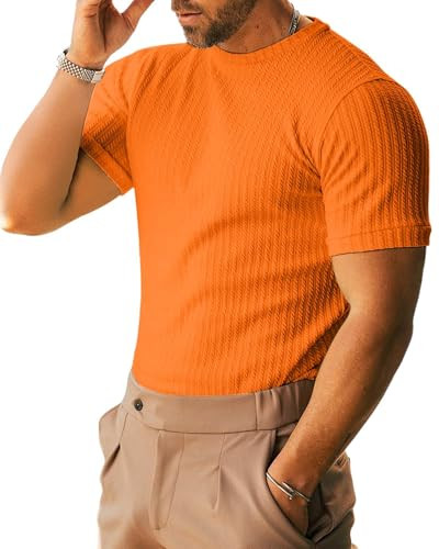 Men's Ribbed Knit T-Shirts Short Sleeve Casual Crewneck Slim Fit Textured Pullover Tees | Amazon (US)