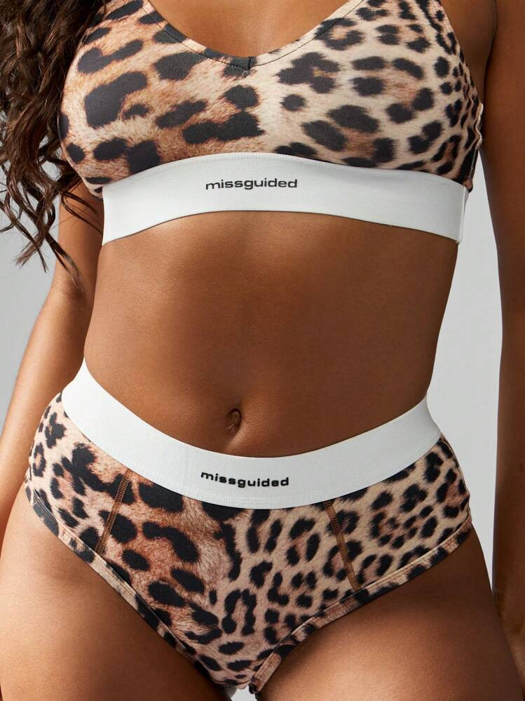 MISSGUIDED Luxury High Waisted Animal Print Brief With Elastic Band Classic Athletic Cut Chic Underwear Bottom Everyday Comfort Leopard Sports | SHEIN