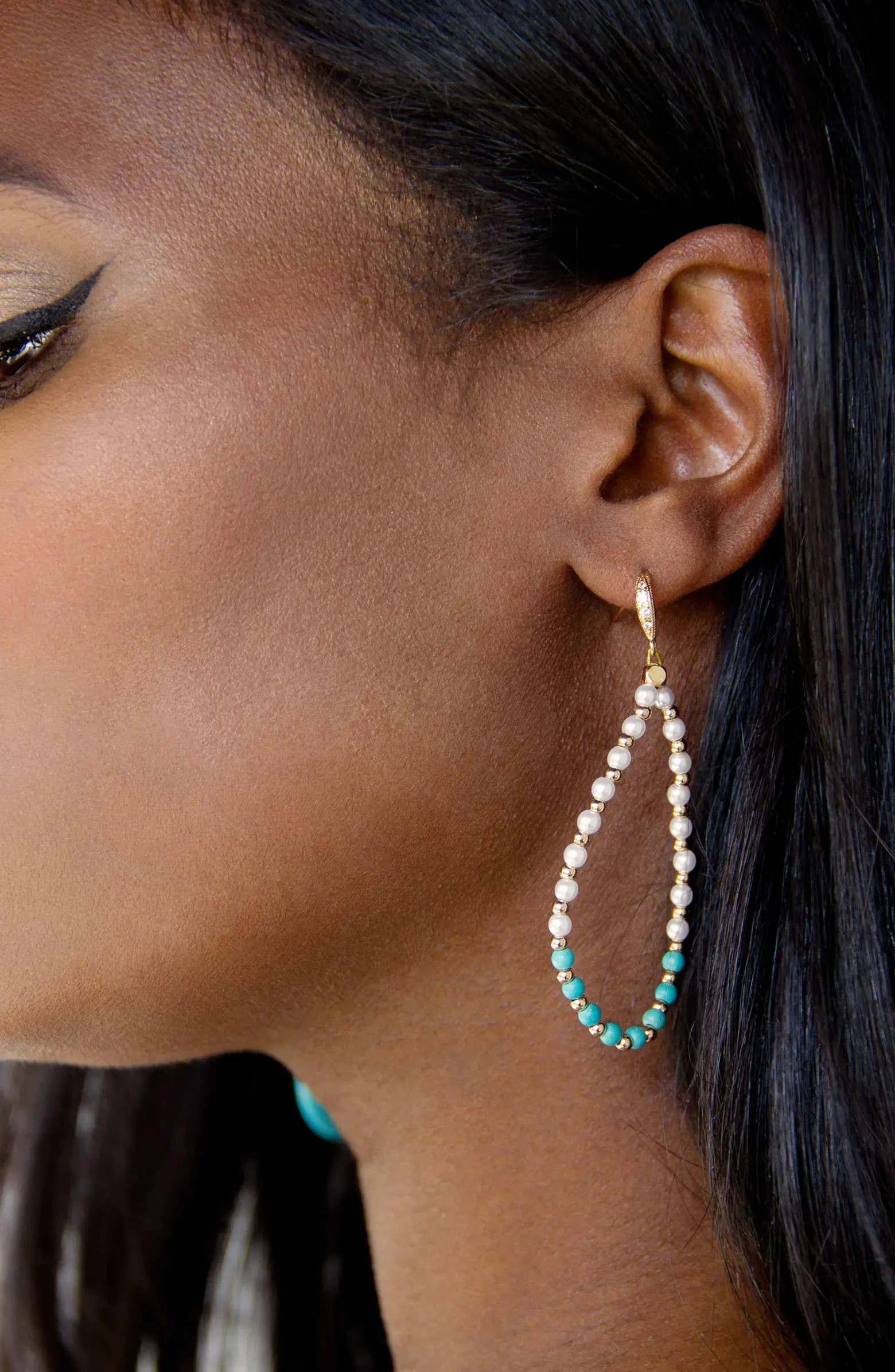 Imitation Pearl & Turquoise Beaded Teardrop Earrings | Nordstrom