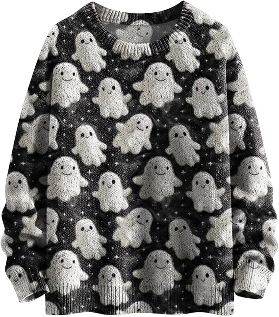 Halloween Sweatshirts for Women Ghost Reading Books Knit Sweater Cute Spooky Shirt Fall Crewneck ... | Amazon (US)