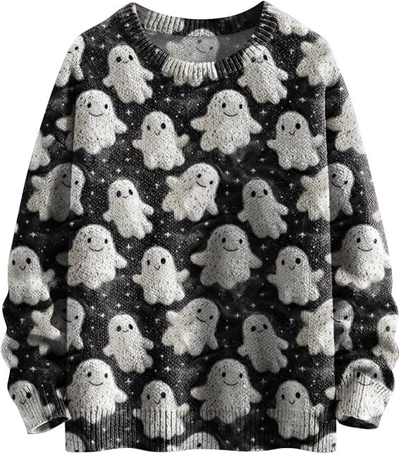 Halloween Sweatshirts for Women Ghost Reading Books Knit Sweater Cute Spooky Shirt Fall Crewneck ... | Amazon (US)