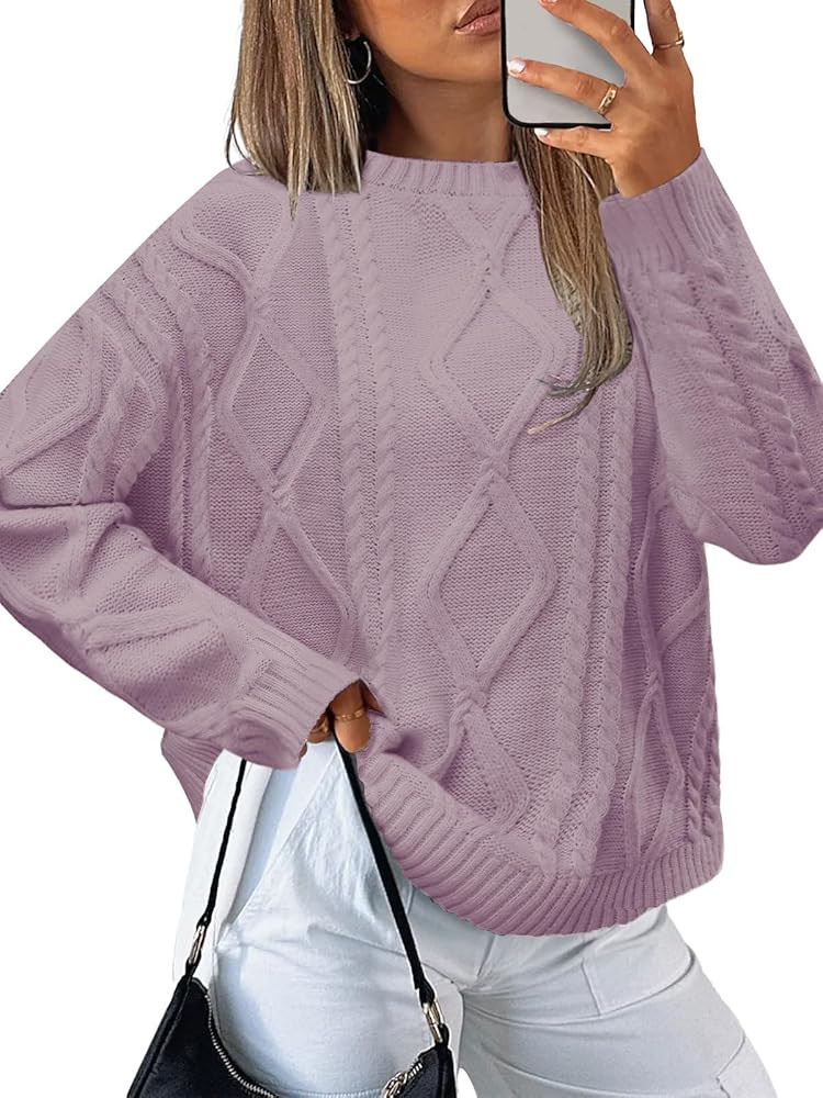 MixShe Women's Oversized Crewneck Cable Knit Sweaters Fall Fashion 2025 | Amazon (US)
