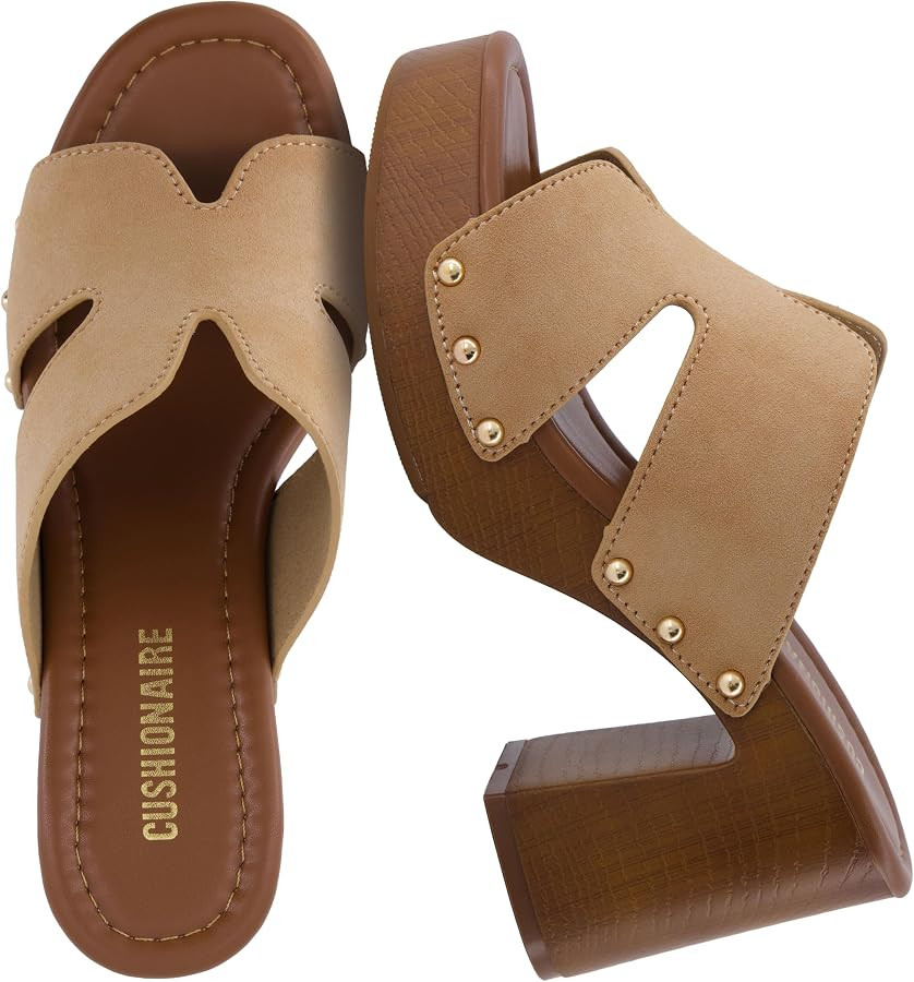 CUSHIONAIRE Markie Chunky Block Heel Sandals for Women with Faux Wood Heel and Memory Foam | Amazon (US)