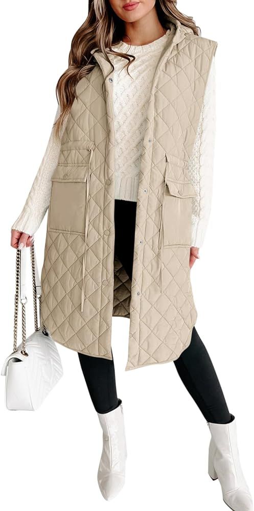 Tankaneo Women's Long Puffer Vest Sleeveless Hood Quilted Winter Outwear Warm Jackets Coats | Amazon (US)