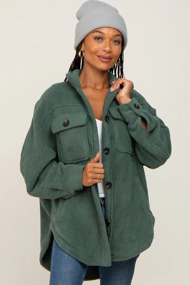 Forest Green Fleece Shirt Jacket | PinkBlush Maternity