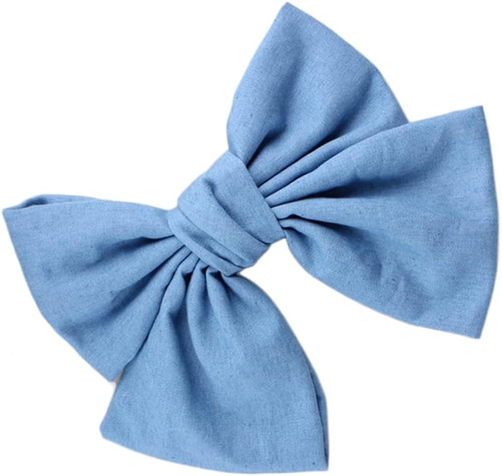 Blue Denim Hair Clip Pin Bow Girls Blue Jeans HairClip Girls Large Bows HairPin BW01 (Light Blue) | Amazon (US)