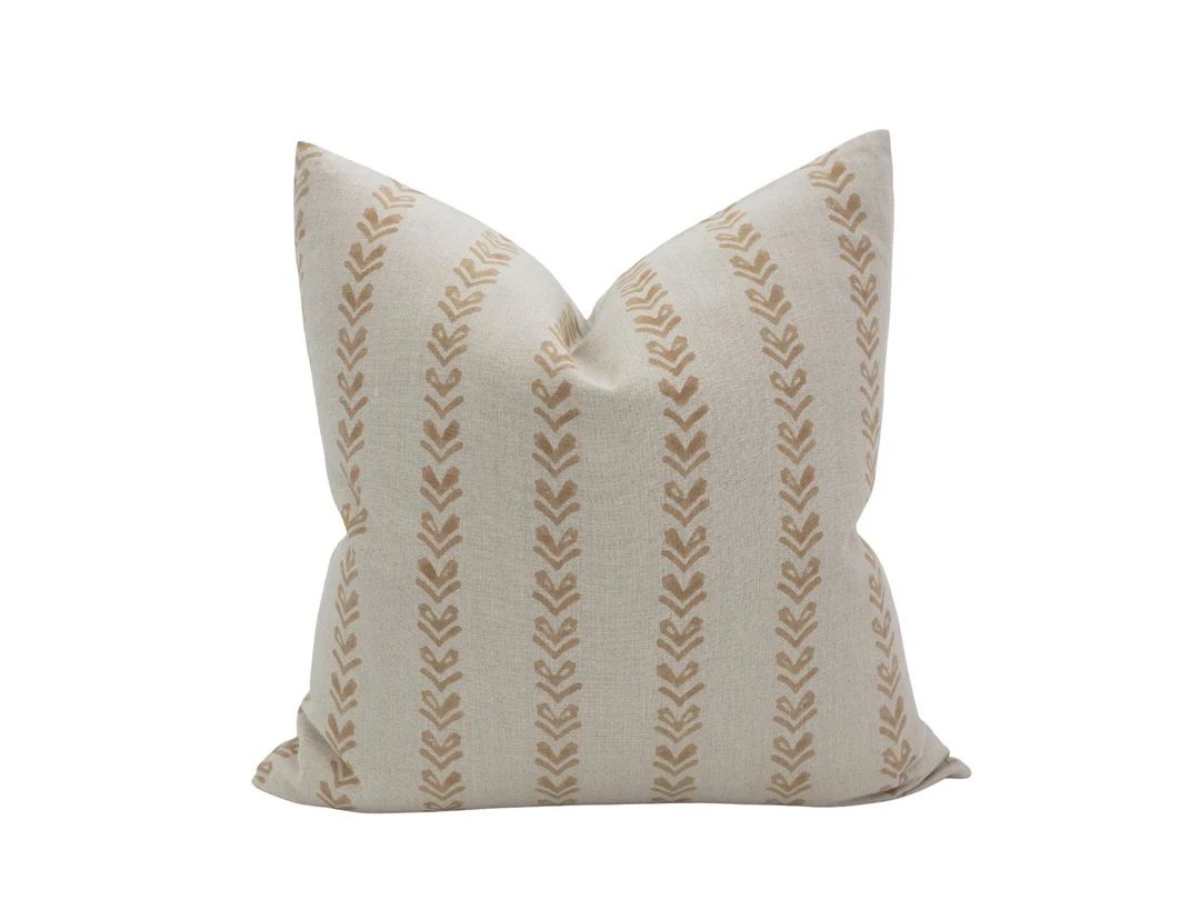 JUDE || Natural Linen Block Print Pillow Cover Neutral Linen Floral Block Print Beige Linen Pillo... | Etsy (US)