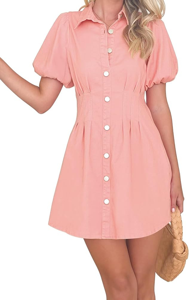 KDF Summer Denim Dress for Women Puff Sleeve Slim Fit Jean Dresses for Women 2026 Casual | Amazon (US)