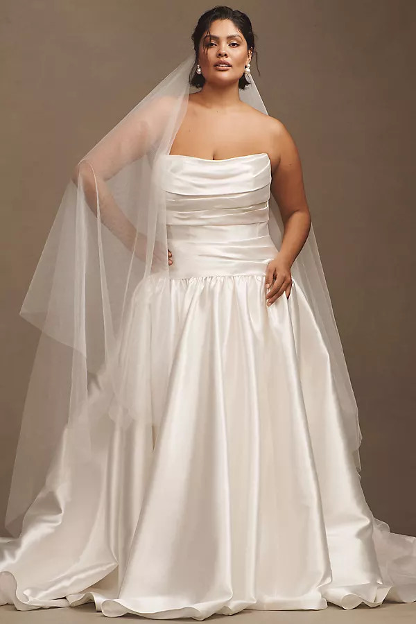 Leighton Mikado Strapless Drop-Waist Draped Ball-Skirt Wedding Gown | Anthropologie (US)