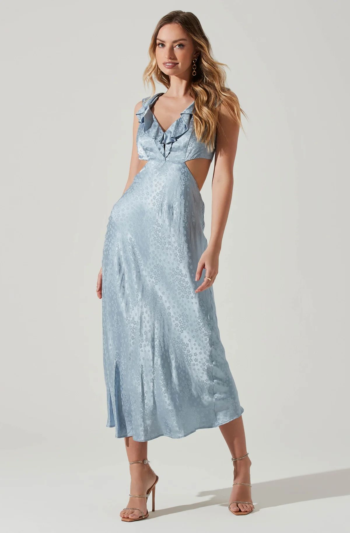 Nyla Satin Side Cutout Lace Up Midi Dress | ASTR The Label (US)