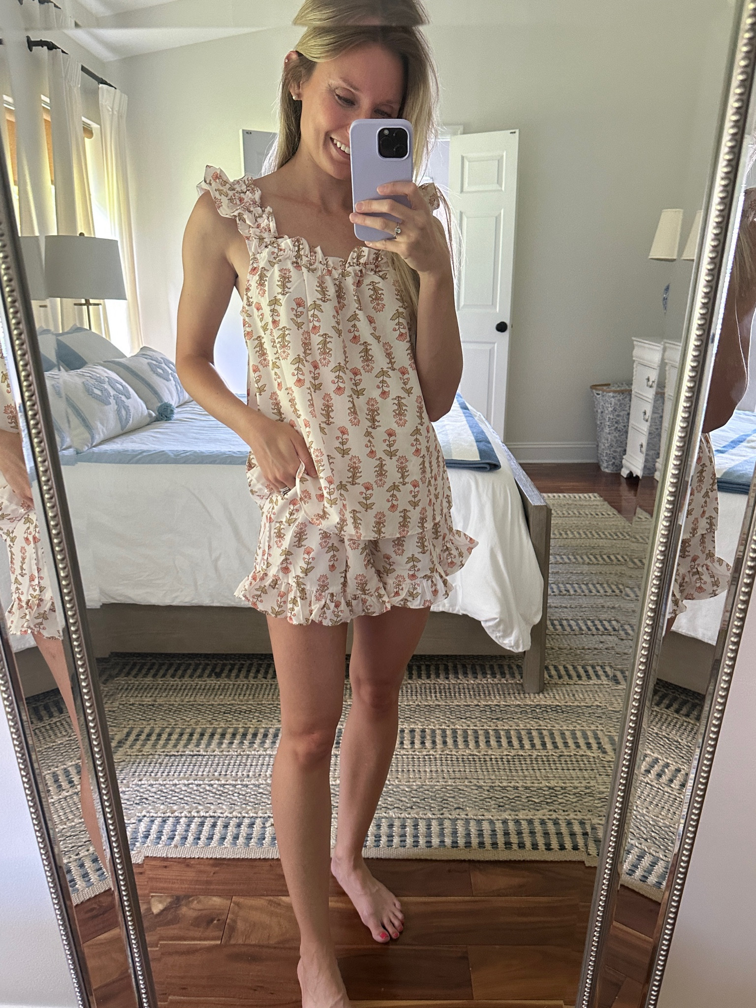 How CUTE is this block print ruffle shoulder pajama set for under $30! 

#LTKFind #LTKstyletip #LTKunder50