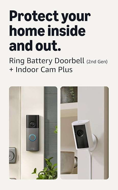 Ring Battery Doorbell (newest model), Speckled Gray with Indoor Cam Plus, White | Amazon (US)