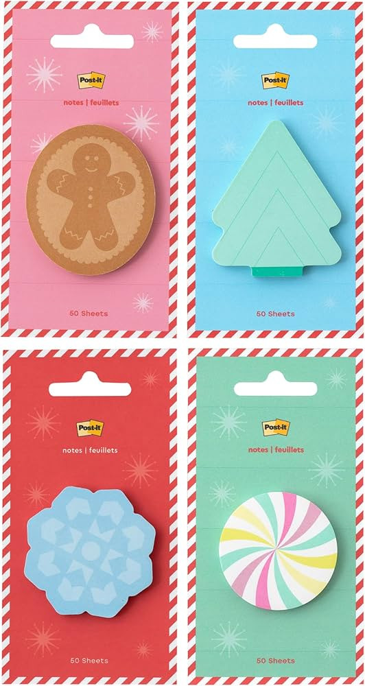 Post-it Jingle Sticky Notes, Gingerbread Man, Christmas Tree, Snowflake, Peppermint, 4 Sticky Not... | Amazon (US)