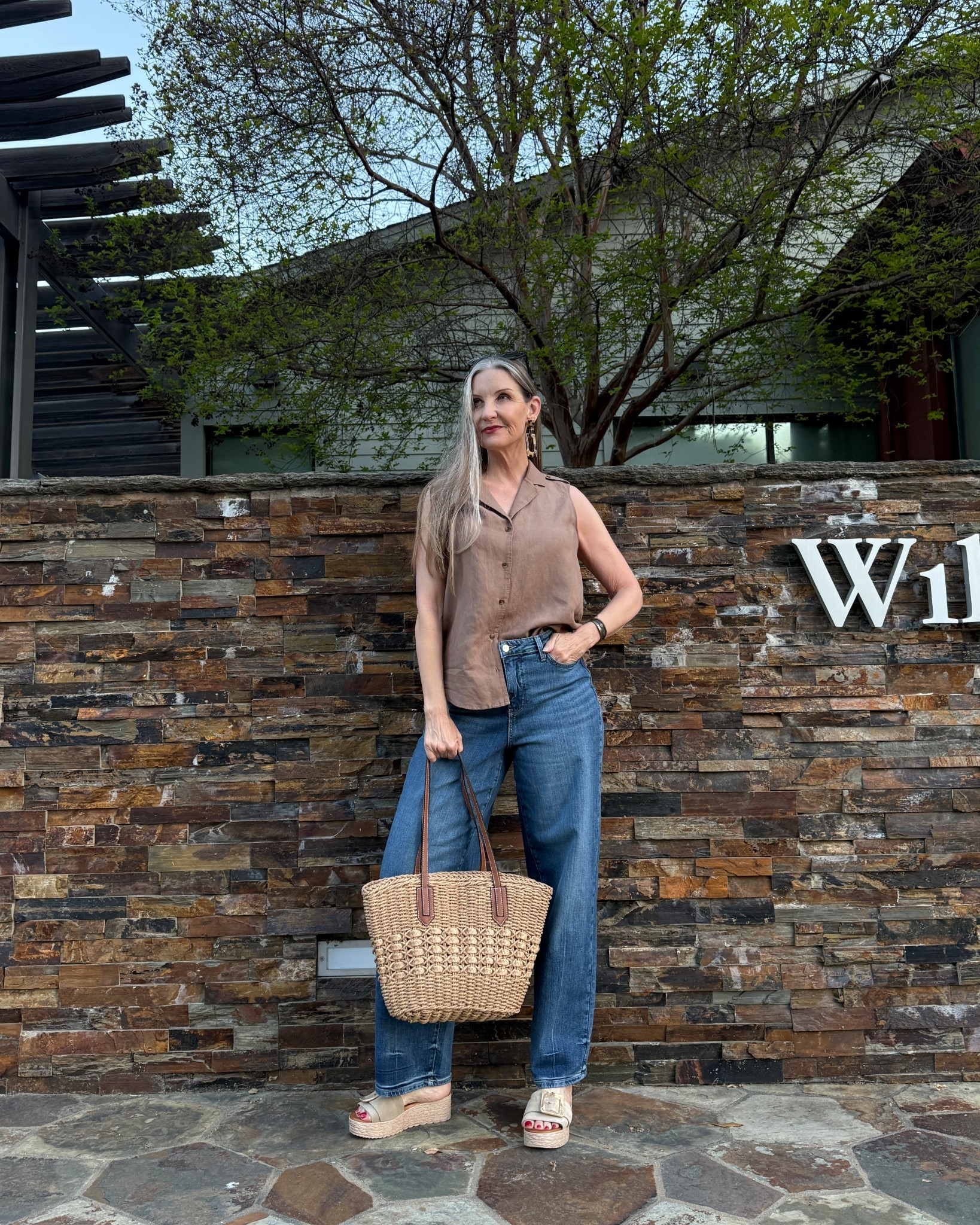The kind of outfit I will be living in this spring & summer! Comfortable, stretch barrel jeans (size down), classic style linen blouse (size down if between sizes, available in 4 colors), comfy & luxe suede sandals, & a straw bag. #styleover50 #casualootd #springootd #summerootd

#LTKOver40 #LTKMidsize #LTKSeasonal