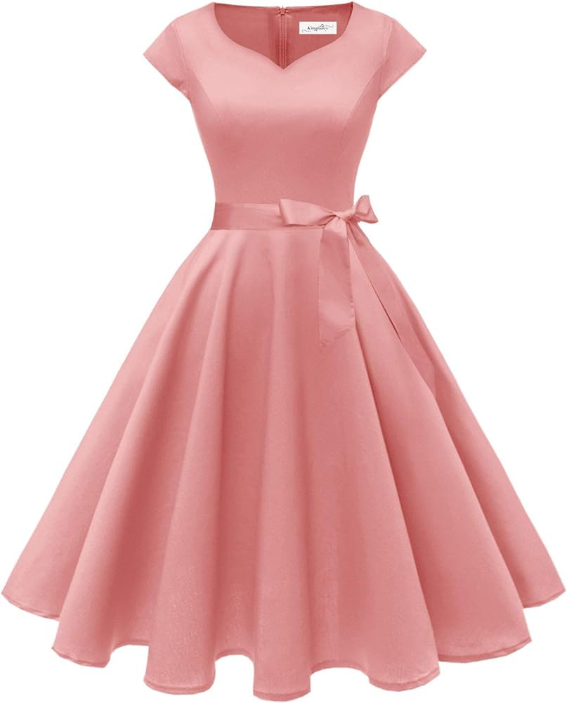 Kingfancy Women Vintage 1950s Dress Retro Cocktail Party Swing Dresses with Cap Sleeves | Amazon (US)