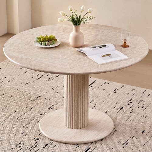 45" Round Beige Faux Marble Dining Table for 4 with Metal Frame | 4-Seat Sintered Stone Kitchen T... | Amazon (US)