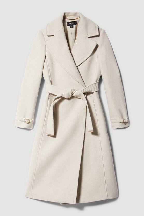 Italian Virgin Wool Belted Collared Coat | Karen Millen UK + IE + DE + NL