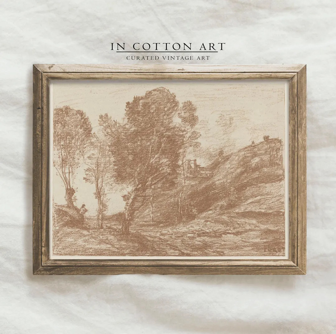 Antique Landscape Sketch / Neutral Vintage Digital Art PRINTABLE / Etching Print Digital Download... | Etsy (US)