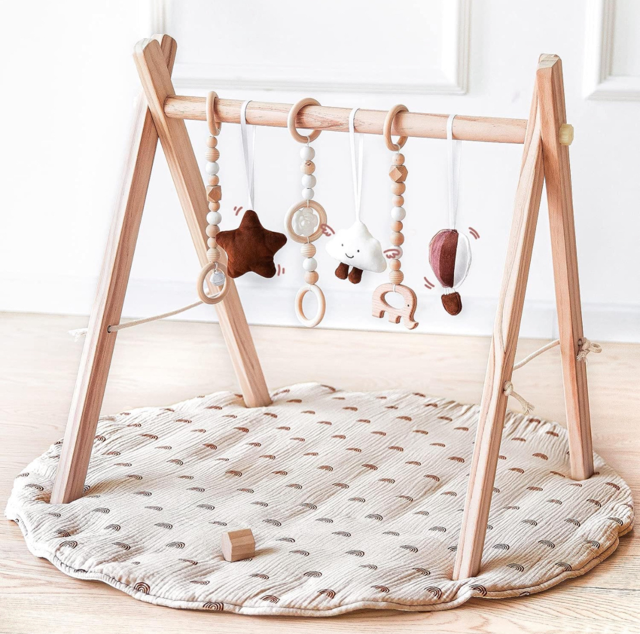 Amazon Prime 

Wooden Baby Play Gym with Mat, Foldable Baby Play Gym Frame Activity Gym Hanging Bar with 5 Gym Baby Toys Rainbow Playmats Gift for Newborn Baby (Natural)

#LTKfindsunder50 #LTKsalealert #LTKxPrime