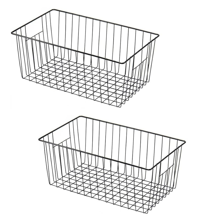 16" L x 12" W Wider Freezer Storage Organizer Baskets Container, Deep Metal Wire Chest Upright Re... | Amazon (US)