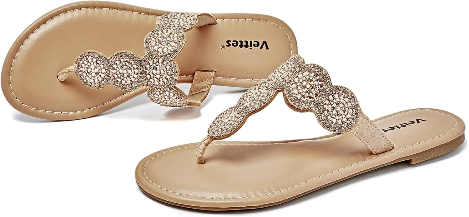 Veittes Women's Slide Sandals - Comfortable Beaded Casual Bohemian Thong Summer Shoes. | Amazon (US)