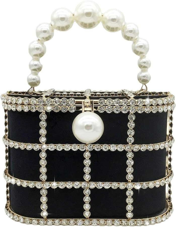 Boutique De FGG Evening Handbags with Pearl Rhinestones Wedding Bucket Totes Bags Party Crystal C... | Amazon (US)