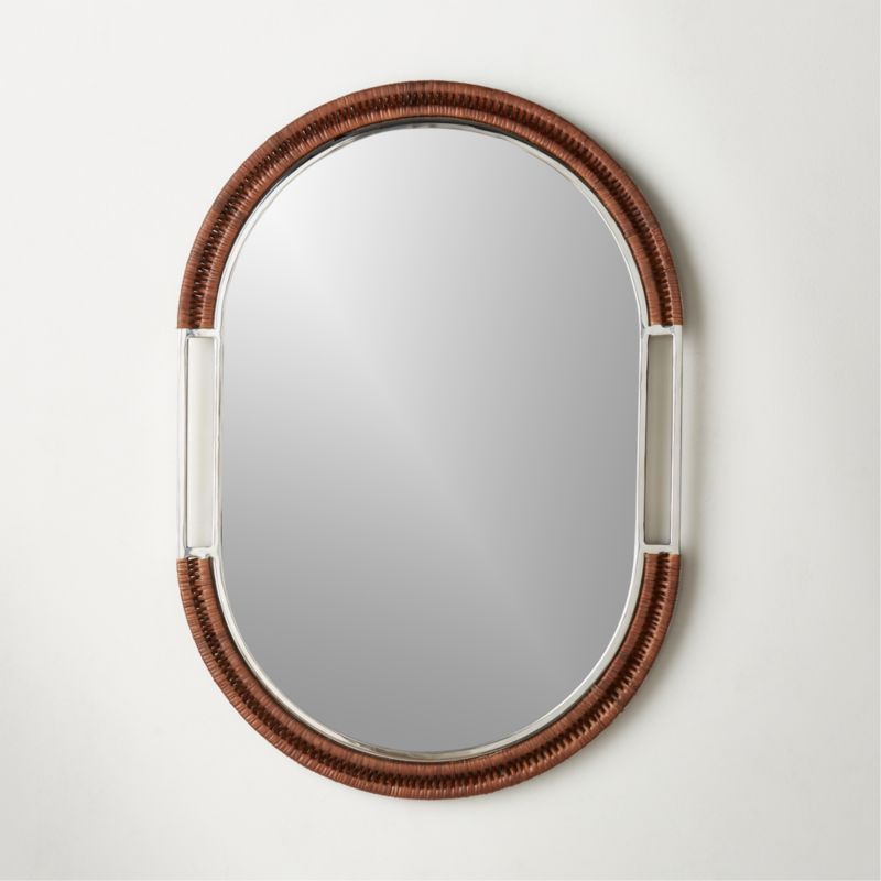 Gripped Oval Modern Rattan Wall Mirror 24''x34'' + Reviews | CB2 | CB2